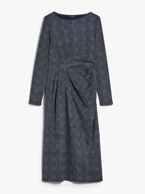 Weekend Max Mara Gray Plaid Long-Sleeve Midi Dress